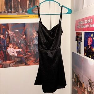 black satin mini dress